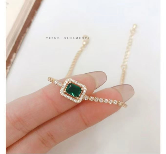 Luxury Emerald Zircon Tennis Bracelet, Elegant Dainty Gold Bracelet, High End Minimalist Women Jewelry