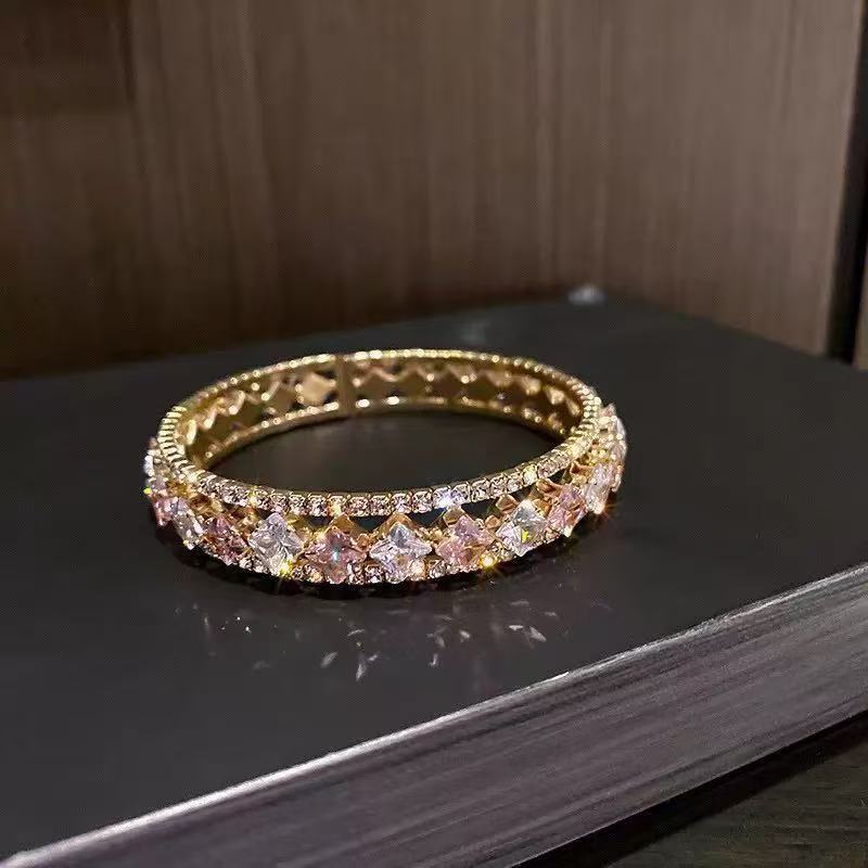 Gold Pink Crystal Luxury Bangle Bracelet