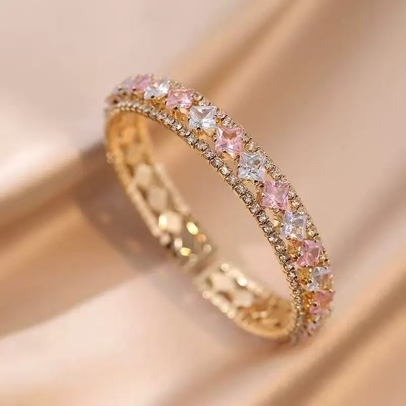 Gold Pink Crystal Luxury Bangle Bracelet