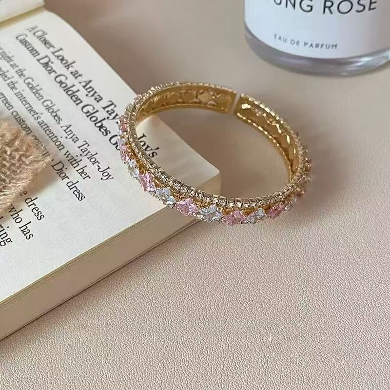 Gold Pink Crystal Luxury Bangle Bracelet