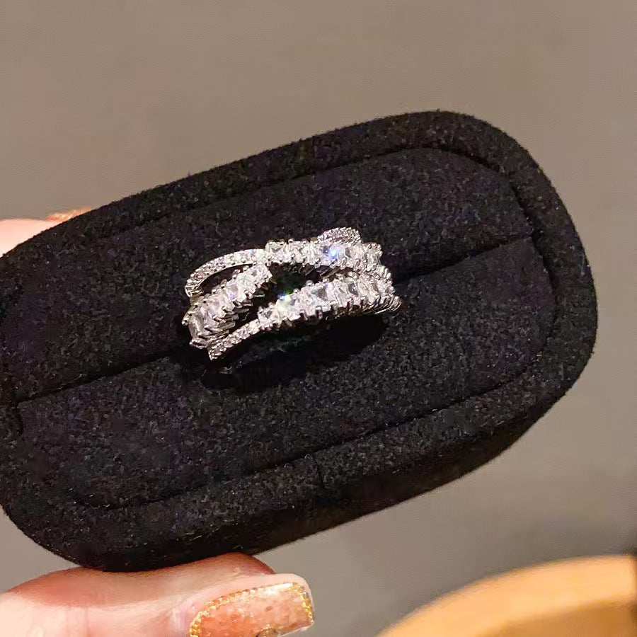 Luxury Oval Zircon Cross Layered Open Ring Elegant Statement Index Finger Ring