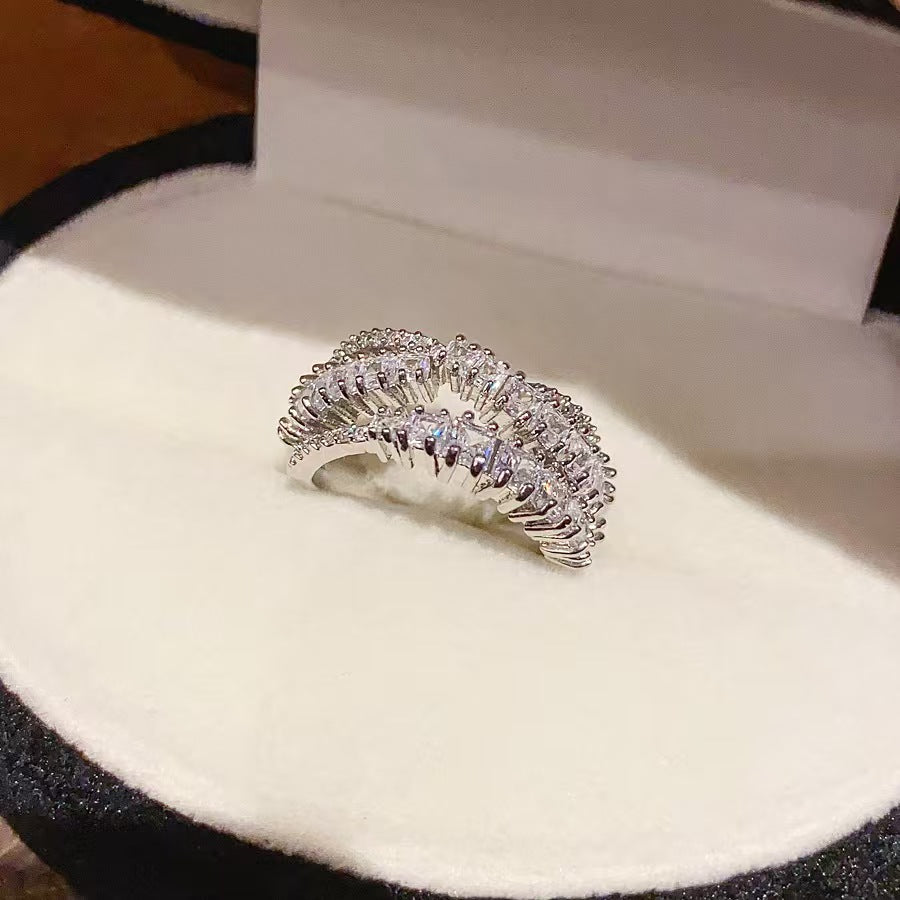 Luxury Oval Zircon Cross Layered Open Ring Elegant Statement Index Finger Ring