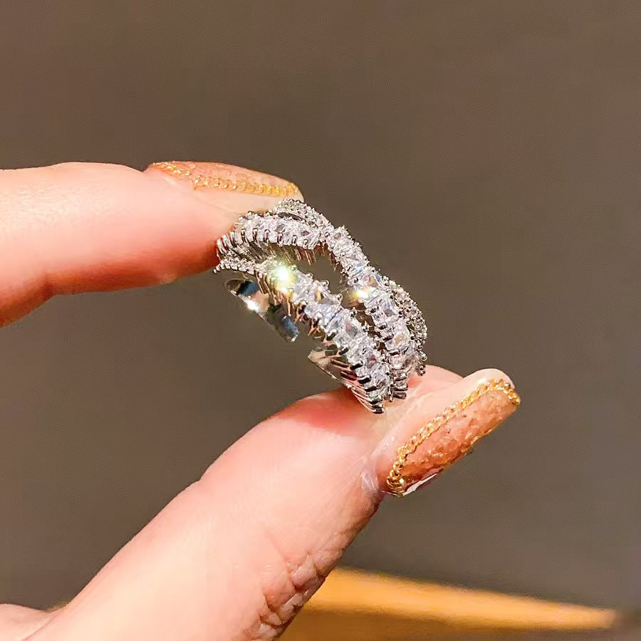 Luxury Oval Zircon Cross Layered Open Ring Elegant Statement Index Finger Ring