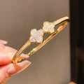 18K Gold Plated Clover Zircon Bangle Luxury Sparkling Daily Stackable Bracelet