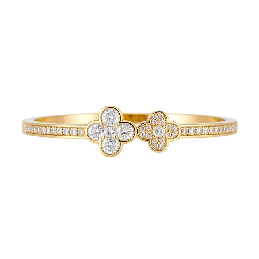 18K Gold Plated Clover Zircon Bangle Luxury Sparkling Daily Stackable Bracelet