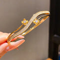 18K Gold Plated Double Layer Flower Zircon Bangle Luxury Shiny Women Statement Bracelet