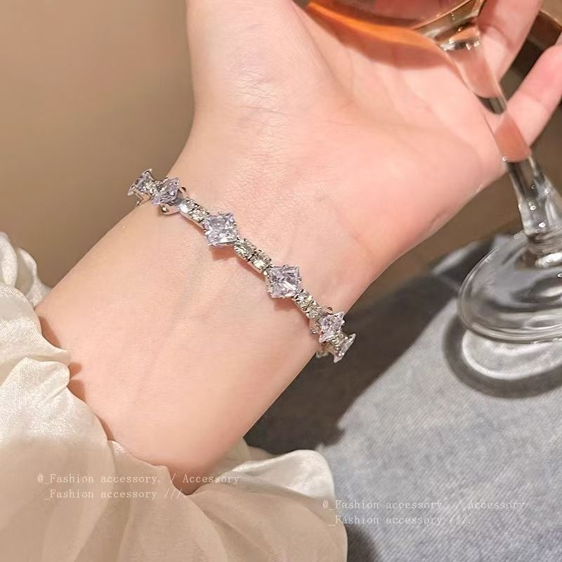 Silver Tone Sparkling Square Zircon Bangle Minimalist Ice Texture Luxury Women Bracelet
