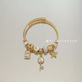 Gold Star Key Lock Charm Bangle Luxury Pandora Style Beaded Bracelet For Women