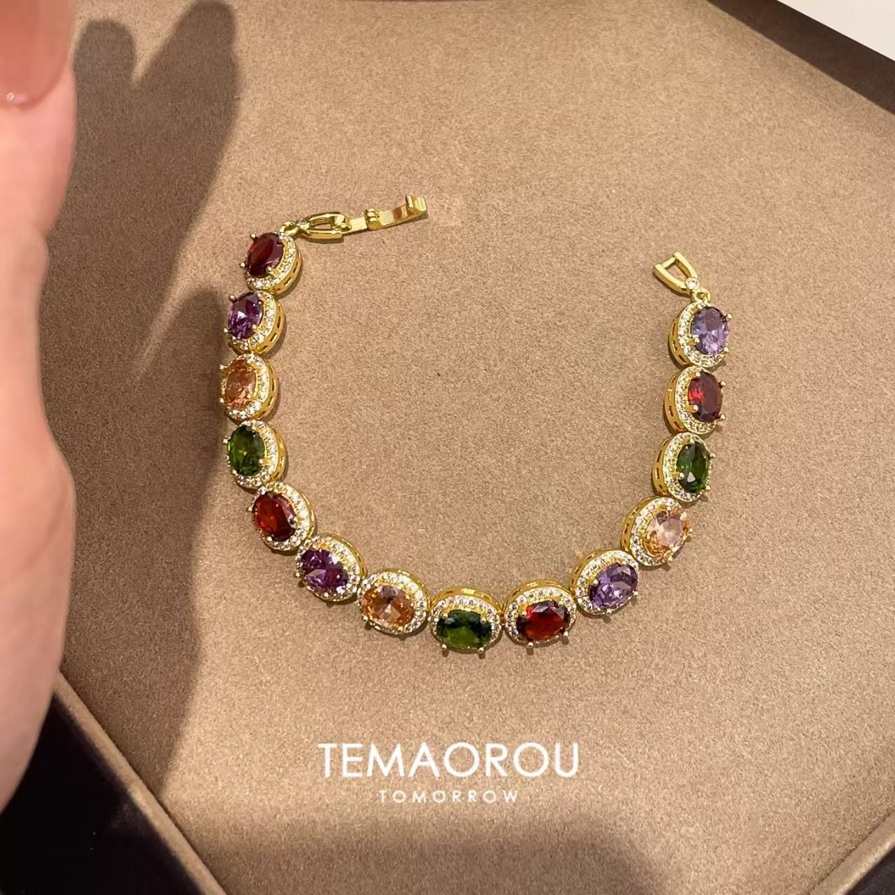 14K Gold Plated Rainbow Multi Color Gem Zircon Tennis Bracelet Luxury Vintage Women Fine Jewelry
