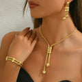 18K Gold Matte Ball Tassel 3Pcs Jewelry Set Necklace Earrings Bracelet Luxury OL Women Suit