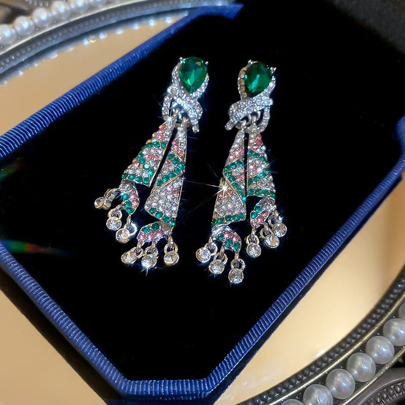 Luxury Emerald Crystal Tassel Drop Earrings