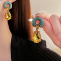 Vintage Turquoise & Yellow Teardrop Crystal Drop Earrings