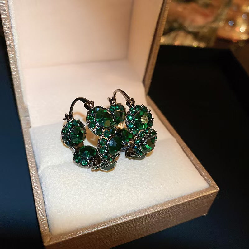 Vintage Emerald Green Crystal Hoop Drop Earrings