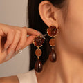 Vintage Amber Brown Teardrop Dangle Earrings