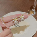 Gold Bow Pearl Zircon Stud Earrings Elegant Daily