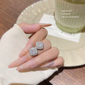 Square Sparkling Zircon Stud Earrings Minimalist Silver Tone