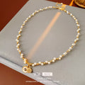 Vintage Pearl Beaded Gold Pendant Choker Necklace